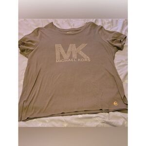Michael Kors Taupe Jeweled MK Logo Tee